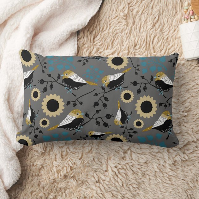 Chickadee Black Capped Bird Art Lumbar Pillow (Blanket)