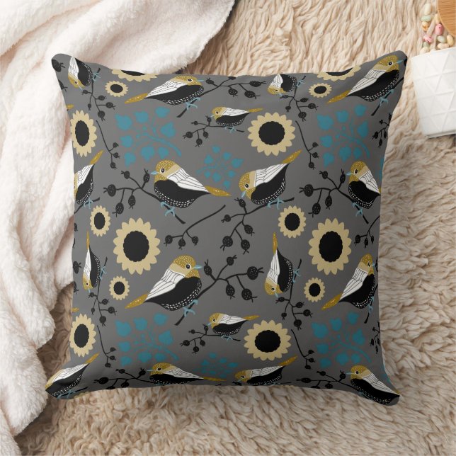 Chickadee Black Capped Bird Pattern Throw Pillow (Blanket)