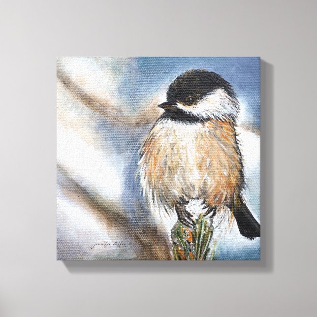 Chickadee Black Capped Bird Winter Art Canvas Print (Front)