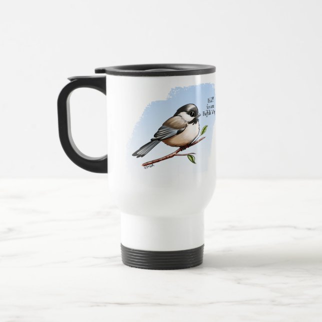 CHICKADEE BUFFALO WINGS by Jeff Willis Art Travel Mug (Left)