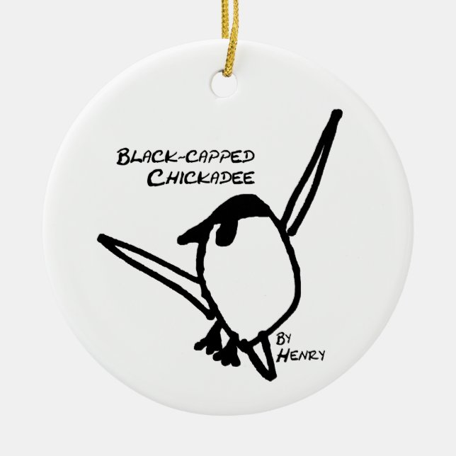 Chickadee by Henry, White Ceramic Ornament (Front)