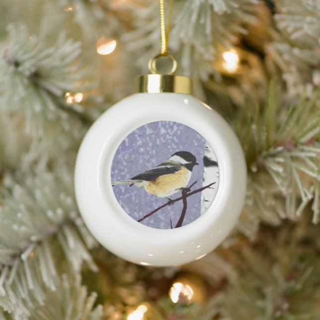 Chickadee Ceramic Ball Christmas Ornament (Tree)