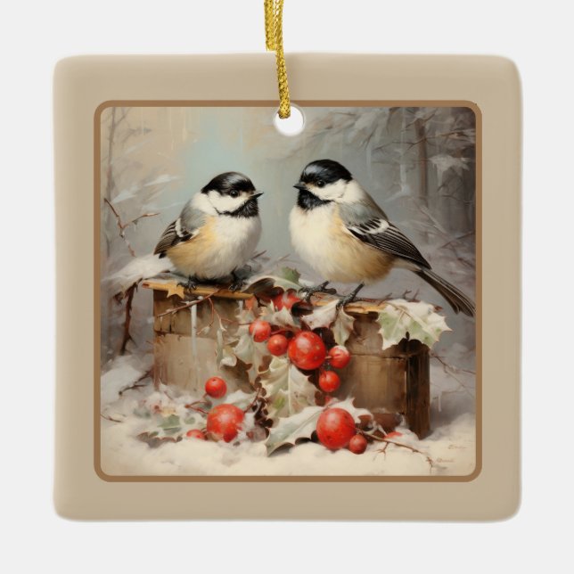 Chickadee Christmas Ceramic Ornament (Front)