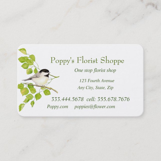 Chickadee Florist Shopp Flowers Business Card (Front)