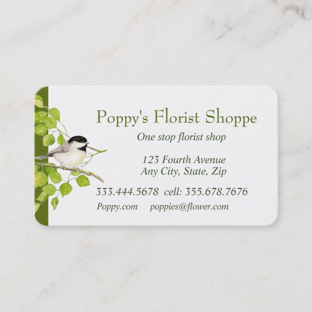 Chickadee Florist Shoppe Flowers  Business Card (Front)
