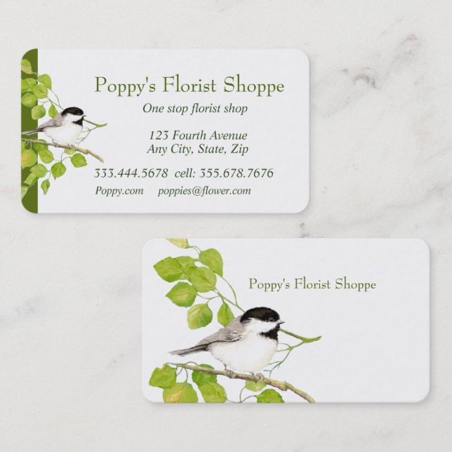 Chickadee Florist Shoppe Flowers  Business Card (Front/Back)