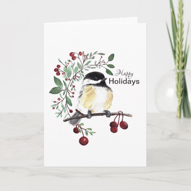 Chickadee Happy Holidays Card (Front)