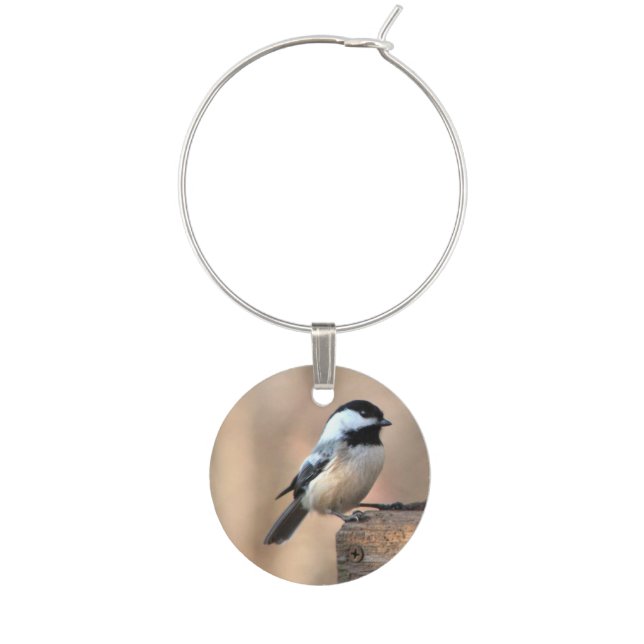 Chickadee in a Golden Light Wine Charm (Front)
