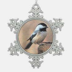 Chickadee In Golden Light Snowflake Pewter Christmas Ornament at Zazzle