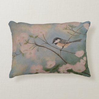 Chickadee in Spring Dogwood Accent Pillow 16&quot; x 12