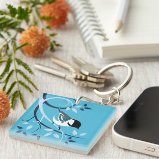 Chickadee In Tree Branch Keychain