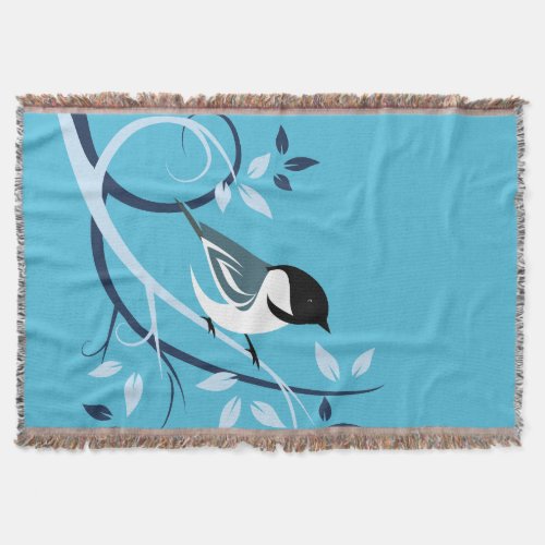 Chickadee In Tree Branch Throw Blanket