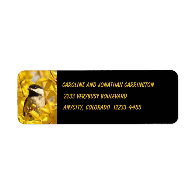 Chickadee in Yellow Flowers Return Address Label (Front)