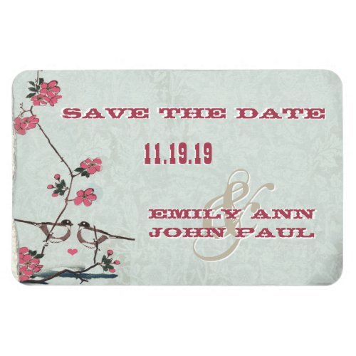 Chickadee Love Birds Cherry Blossoms Save the Date Magnet