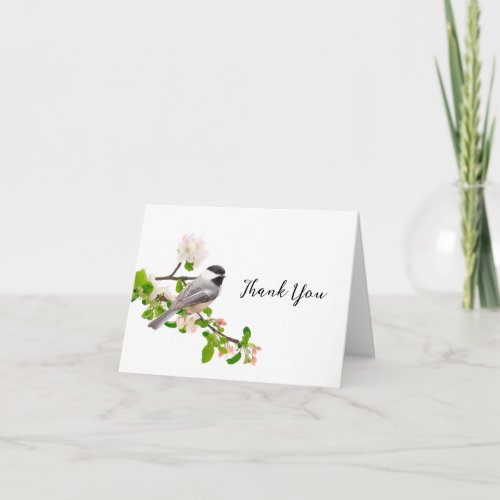 Chickadee on Apple Blossom Branch Thank You Card