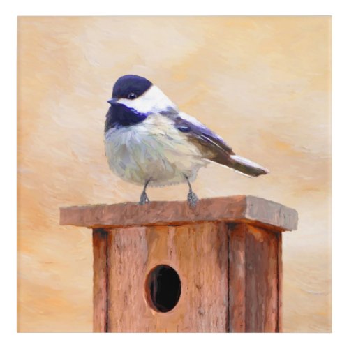 Chickadee on Birdhouse Painting Original Bird Art