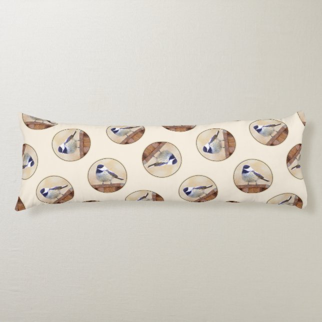 Chickadee on Birdhouse Painting Original Bird Art Body Pillow (Front)