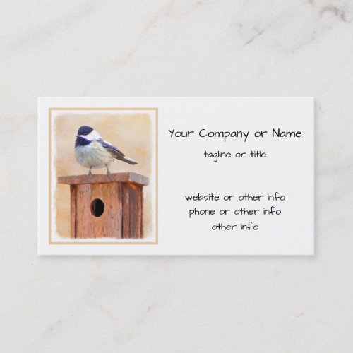 Chickadee on Birdhouse Painting Original Bird Art Business Card