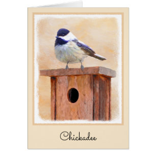 Chickadee on Birdhouse Painting Original Bird Art Cards