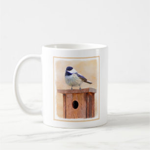 Chickadee on Birdhouse Painting Original Bird Art Coffee Mug