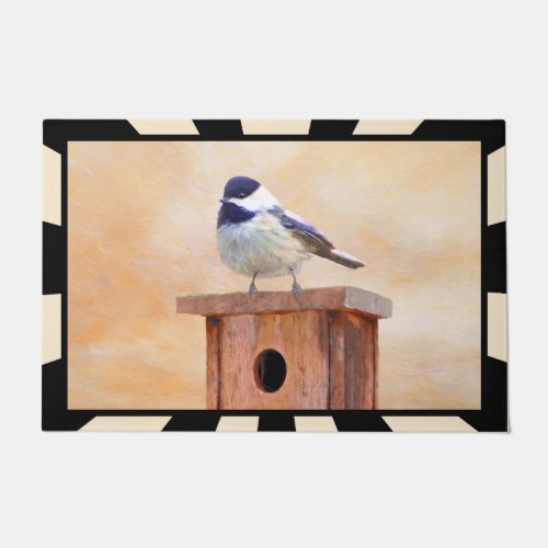 Chickadee on Birdhouse Painting Original Bird Art Doormat