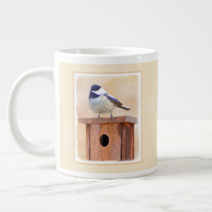 Chickadee on Birdhouse Painting Original Bird Art Giant Coffee Mug
