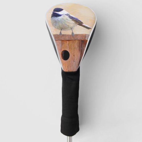 Chickadee on Birdhouse Painting Original Bird Art Golf Head Cover