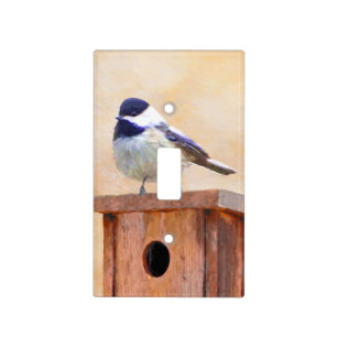 Chickadee on Birdhouse Painting Original Bird Art Light Switch Cover