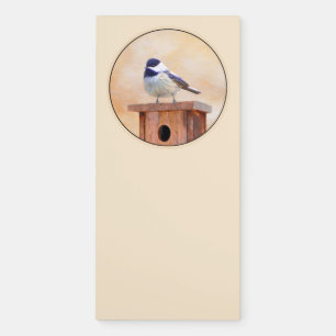 Chickadee on Birdhouse Painting Original Bird Art Magnetic Notepad