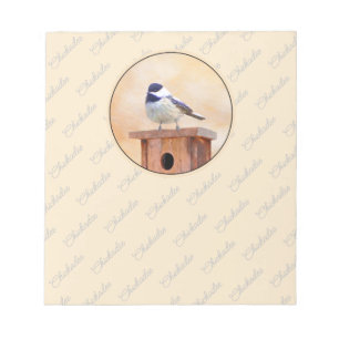 Chickadee on Birdhouse Painting Original Bird Art Notepad