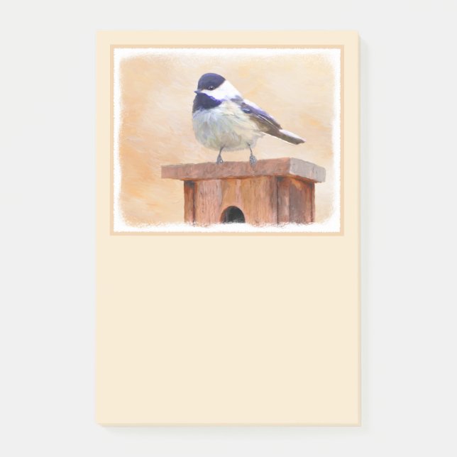 Chickadee on Birdhouse Painting Original Bird Art Post-it Notes (Front)