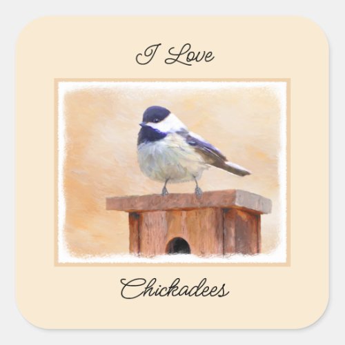 Chickadee on Birdhouse Painting Original Bird Art Square Sticker