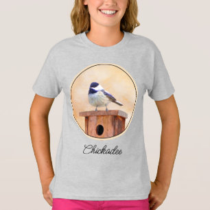 Chickadee on Birdhouse Painting Original Bird Art T-Shirt