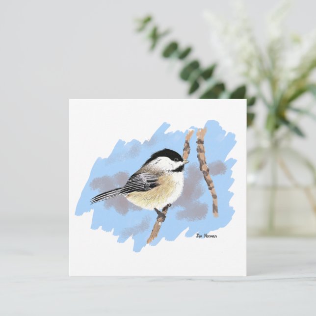 Chickadee on Branch Note Card (Standing Front)
