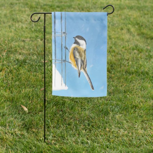 Chickadee on Feeder _ Original Wild Bird Art Garden Flag