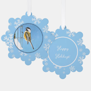 Chickadee on Feeder - Original Wild Bird Art Ornament Card