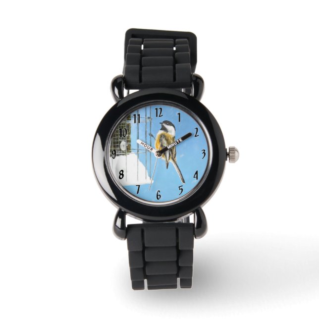 Chickadee on Feeder - Original Wild Bird Art Watch (Front)