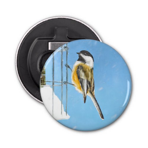 Chickadee on Feeder Painting _ Original Bird Art Bottle Opener