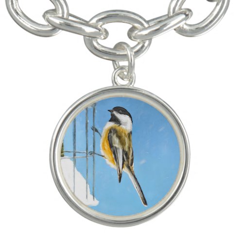 Chickadee on Feeder Painting _ Original Bird Art Bracelet