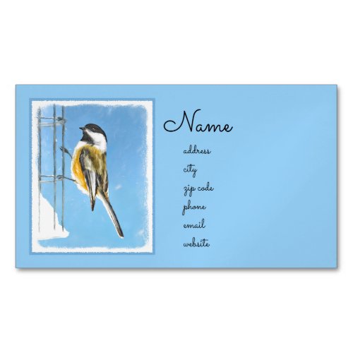 Chickadee on Feeder Painting _ Original Bird Art Business Card Magnet