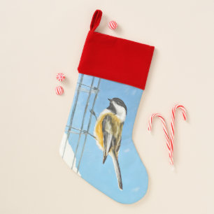 Chickadee on Feeder Painting - Original Bird Art Christmas Stocking