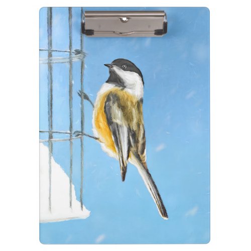 Chickadee on Feeder Painting _ Original Bird Art Clipboard