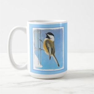 Chickadee on Feeder Painting - Original Bird Art Coffee Mug