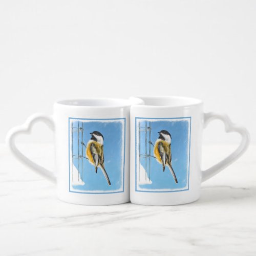 Chickadee on Feeder Painting _ Original Bird Art Coffee Mug Set