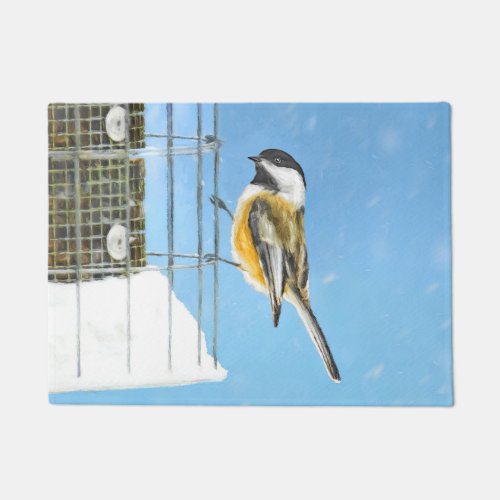 Chickadee on Feeder Painting _ Original Bird Art Doormat