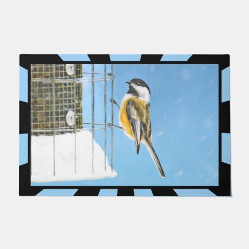 Chickadee on Feeder Painting _ Original Bird Art Doormat