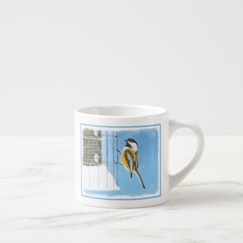 Chickadee on Feeder Painting _ Original Bird Art Espresso Cup