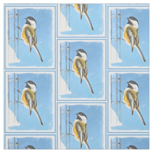 Chickadee on Feeder Painting _ Original Bird Art Fabric
