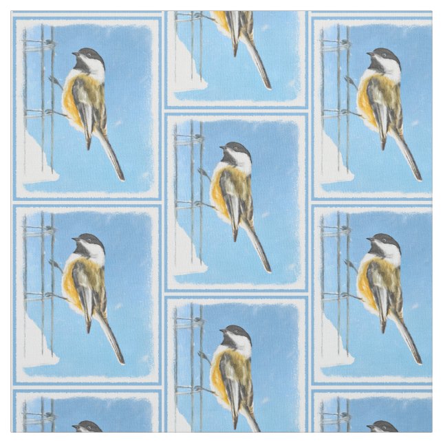 Chickadee on Feeder Painting - Original Bird Art Fabric (Swatch)