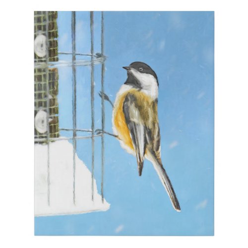 Chickadee on Feeder Painting _ Original Bird Art Faux Canvas Print